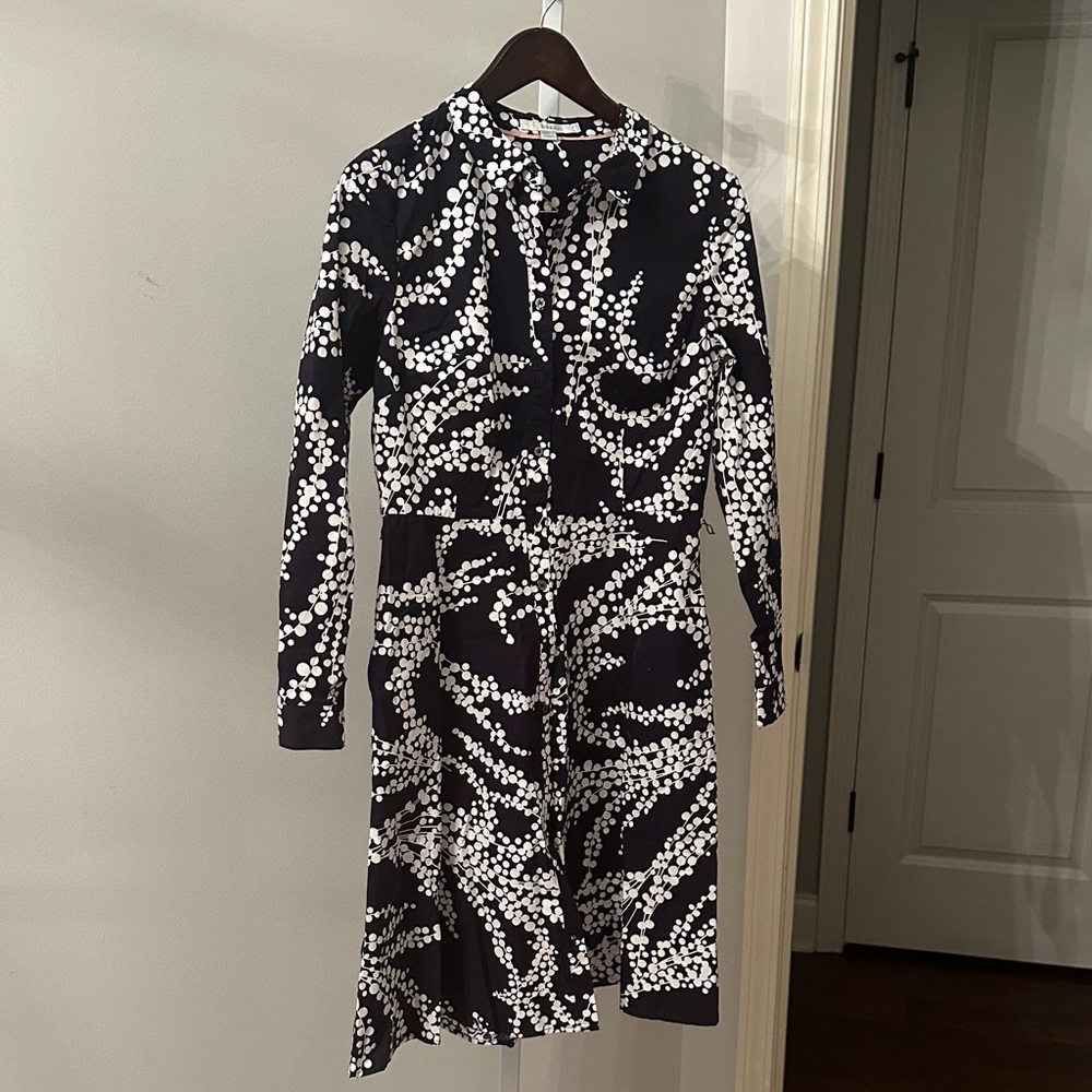 Boden Black and White Patterned Shirt Dress